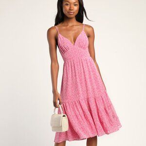 Lulu's Pink Floral Tie-Back Midi Dress size S